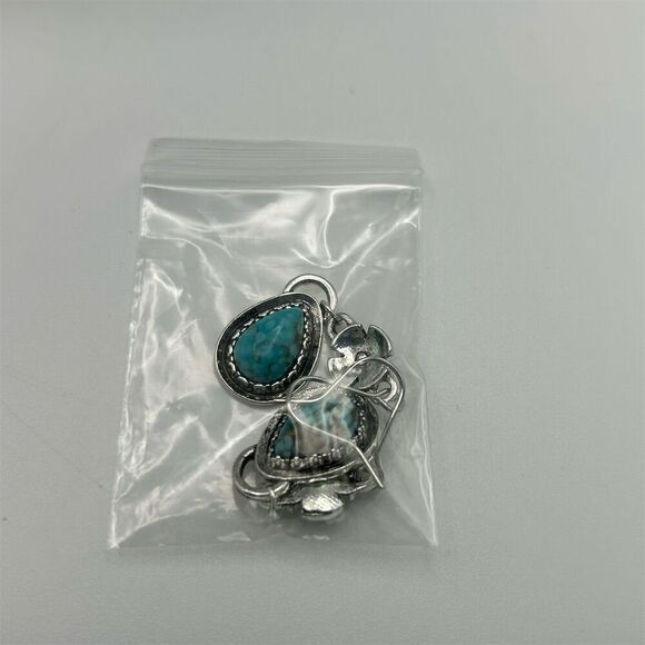 Boho Faux Turquoise Teardrop Long Dangle Earrings Floral Silver Tone Pierced - Picture 9 of 10